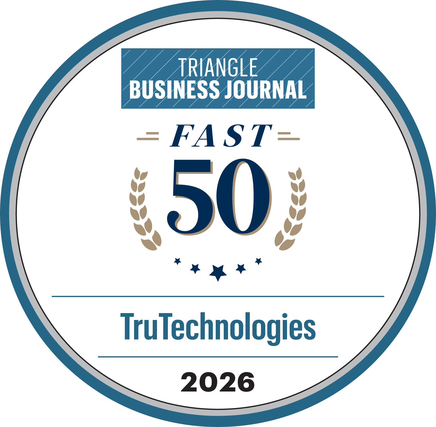 Triangle Business Journal Fast 50 2026 award badge for TruTechnologies